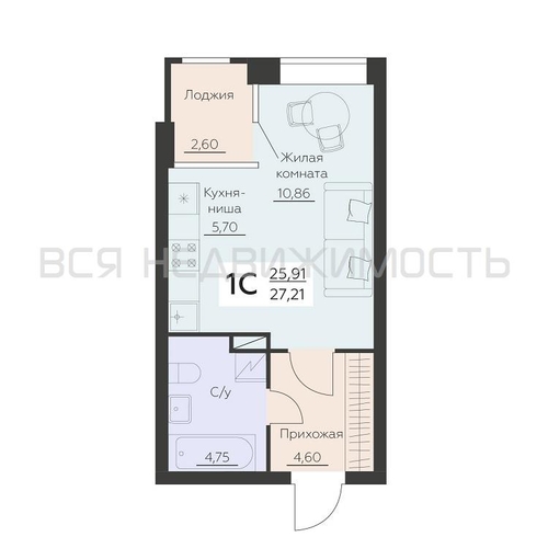 квартира-студия, 27,21кв.м. - изображение 0