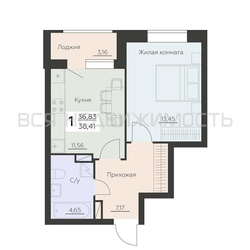 1-комнатная квартира, 38.41кв.м - изображение 1