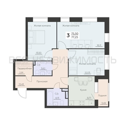 3-комнатная квартира, 77.25кв.м - изображение 1