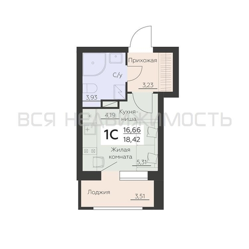 квартира-студия, 18,42кв.м. - изображение 0