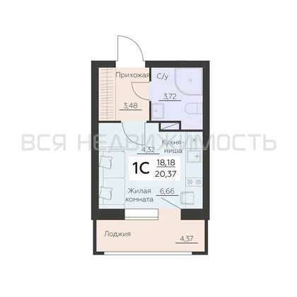 квартира-студия, 20,37кв.м. - изображение