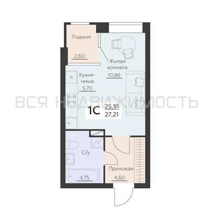 квартира-студия, 27,21кв.м. - изображение