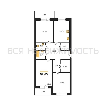 3-комнатная квартира, 99.65кв.м - изображение
