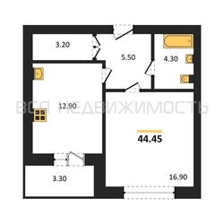 1-комнатная квартира, 44.45кв.м - изображение 1