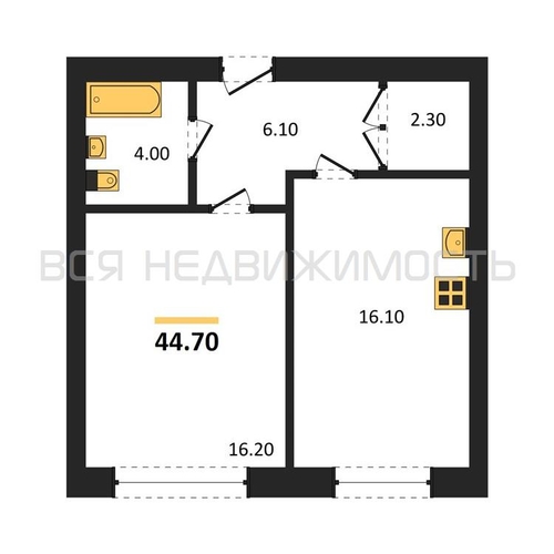 1-комнатная квартира, 44.7кв.м - изображение 0