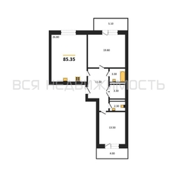 2-комнатная квартира, 85.35кв.м - изображение 1