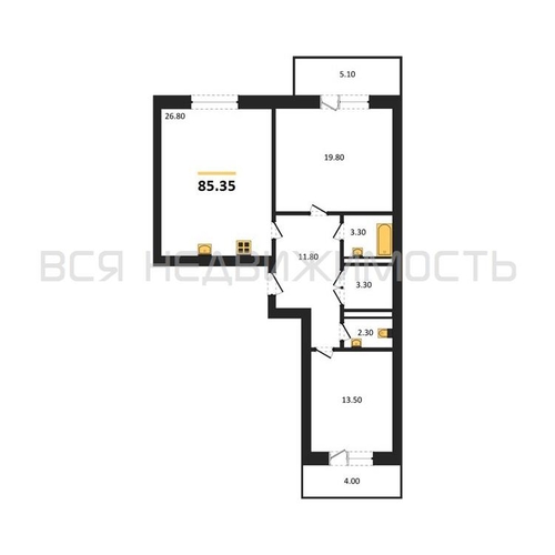 2-комнатная квартира, 85.35кв.м - изображение 0