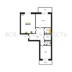 2-комнатная квартира, 88.85кв.м - изображение 1