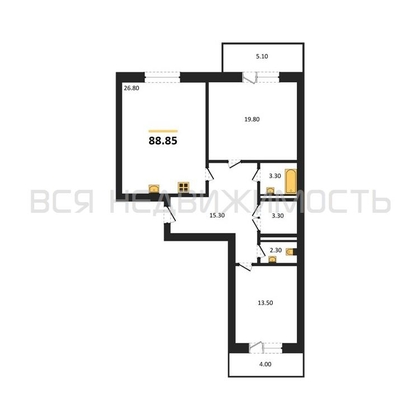 2-комнатная квартира, 88.85кв.м - изображение
