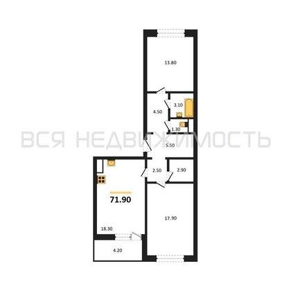 2-комнатная квартира, 71.9кв.м - изображение