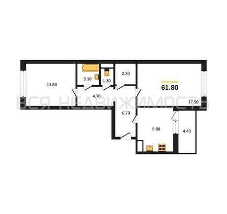 2-комнатная квартира, 61.8кв.м - изображение