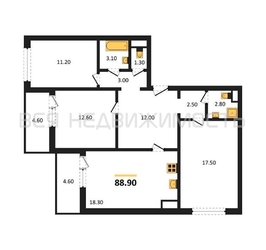 3-комнатная квартира, 88.9кв.м - изображение 1