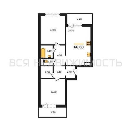2-комнатная квартира, 66.6кв.м - изображение