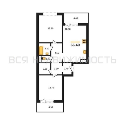 2-комнатная квартира, 66.4кв.м - изображение
