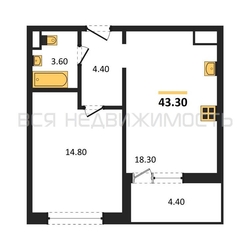 1-комнатная квартира, 43.3кв.м - изображение 1