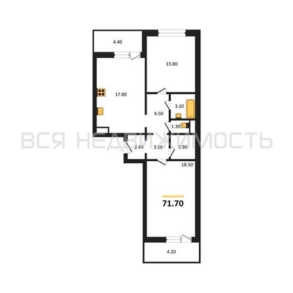 2-комнатная квартира, 71.7кв.м - изображение