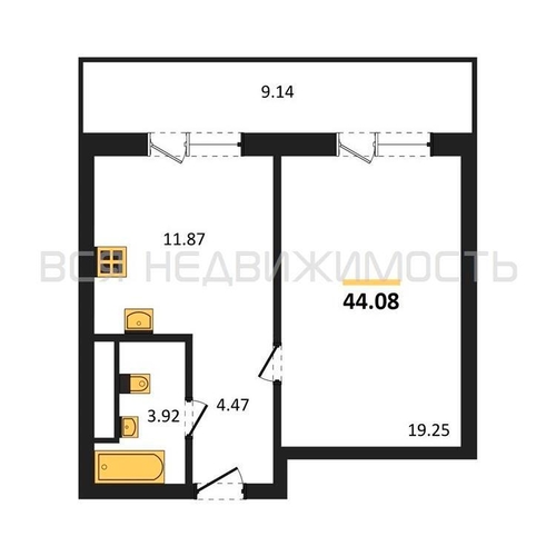 1-комнатная квартира, 44.08кв.м - изображение 0