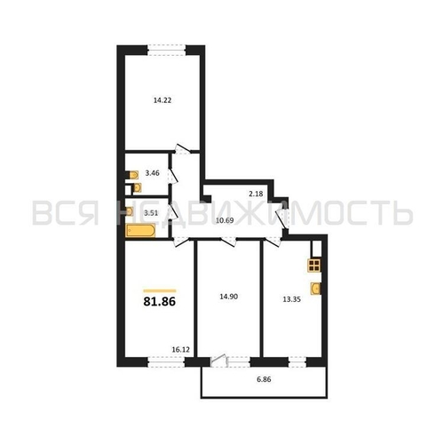 3-комнатная квартира, 81.86кв.м - изображение 0