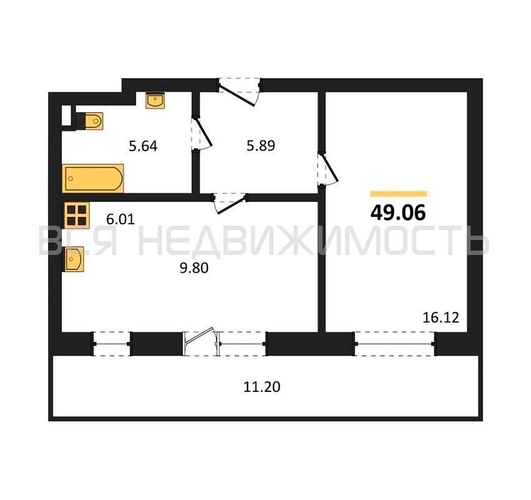 1-комнатная квартира, 49.06кв.м - изображение 0