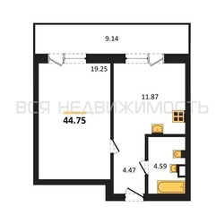 1-комнатная квартира, 44.75кв.м - изображение 1