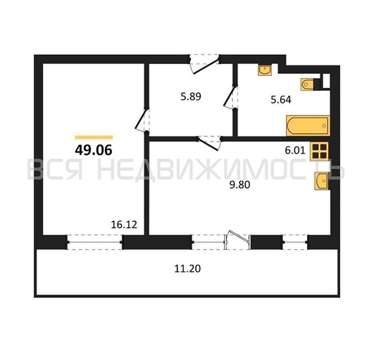 1-комнатная квартира, 49.06кв.м - изображение 0