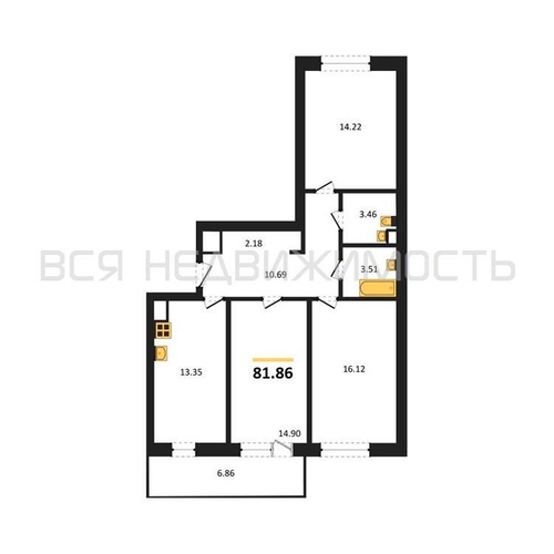 3-комнатная квартира, 81.86кв.м - изображение 0