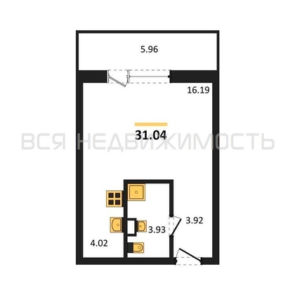 квартира-студия, 28,06кв.м. - изображение
