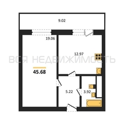 1-комнатная квартира, 45.68кв.м - изображение 1