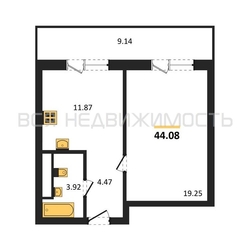 1-комнатная квартира, 44.08кв.м - изображение 1