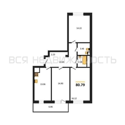 3-комнатная квартира, 80.79кв.м - изображение 1
