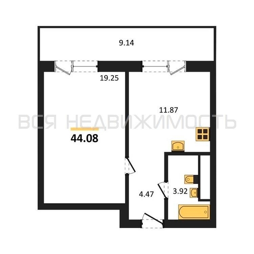 1-комнатная квартира, 44.08кв.м - изображение 0
