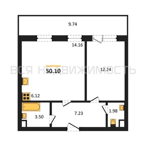 1-комнатная квартира, 50.1кв.м - изображение 0