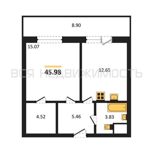 1-комнатная квартира, 45.98кв.м - изображение 0