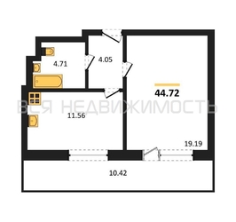 1-комнатная квартира, 44.72кв.м - изображение 1