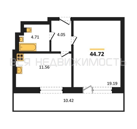 1-комнатная квартира, 44.72кв.м - изображение 0