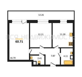 2-комнатная квартира, 60.71кв.м - изображение 1