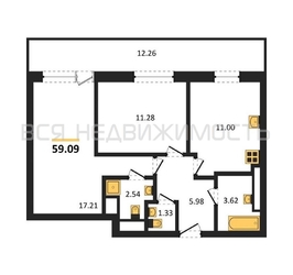 2-комнатная квартира, 59.09кв.м - изображение 1