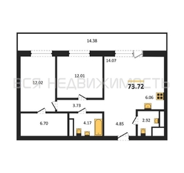 2-комнатная квартира, 73.72кв.м - изображение 1