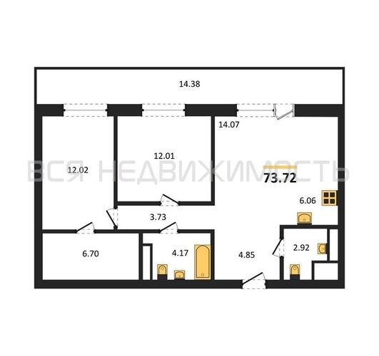 2-комнатная квартира, 73.72кв.м - изображение 0