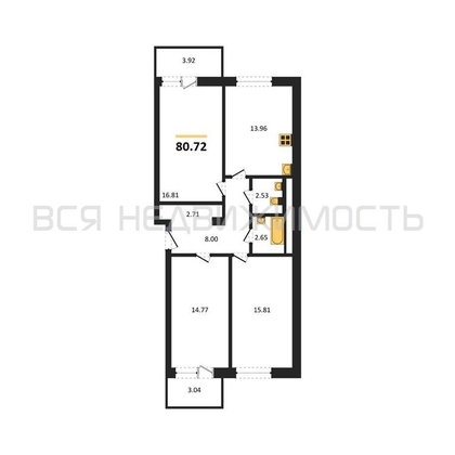 3-комнатная квартира, 80.72кв.м - изображение