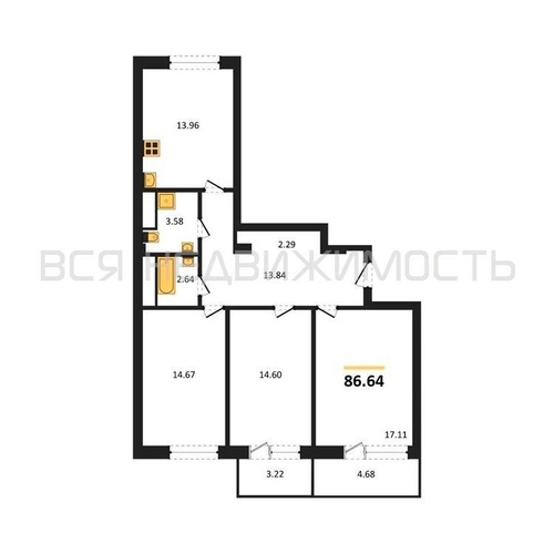 3-комнатная квартира, 86.64кв.м - изображение 0