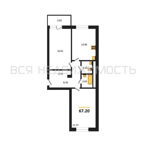 2-комнатная квартира, 67.2кв.м - изображение 0