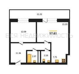 1-комнатная квартира, 57.61кв.м - изображение 1