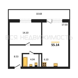 1-комнатная квартира, 55.14кв.м - изображение 1