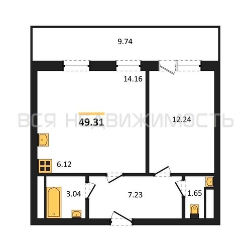 1-комнатная квартира, 49.31кв.м - изображение 0