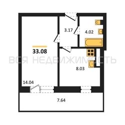 1-комнатная квартира, 33.08кв.м - изображение 1