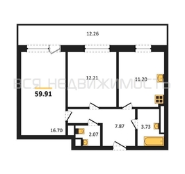 2-комнатная квартира, 59.91кв.м - изображение 1