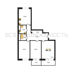3-комнатная квартира, 86.75кв.м - изображение 1