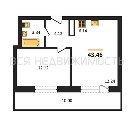 1-комнатная квартира, 43.46кв.м - изображение