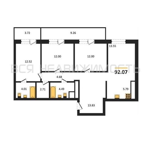 3-комнатная квартира, 92.07кв.м - изображение 0